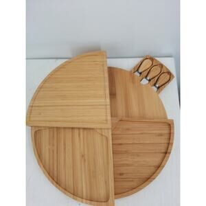 Picnic at Ascot Bamboo Charcuterie Fromage Cheese Board Tray Knives Serving Tray